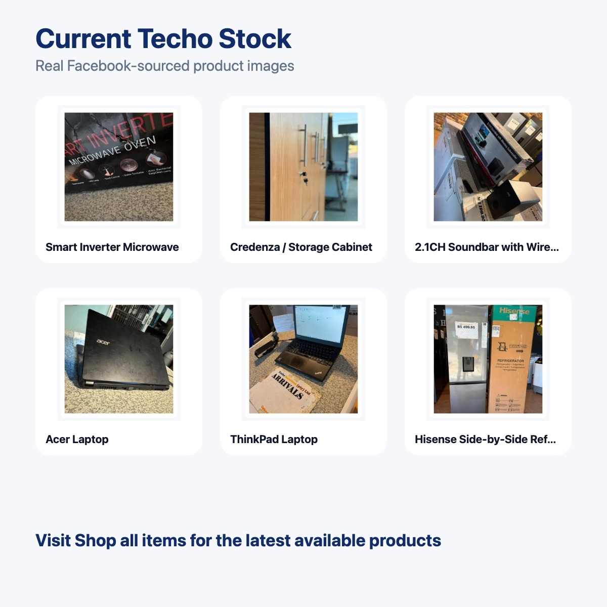 Current Techo stock from Facebook product images